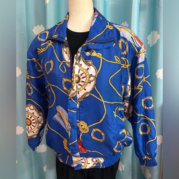 Vintage Nautical Yacht bomber- 100% silk- fits like M - Picture 2 of 6